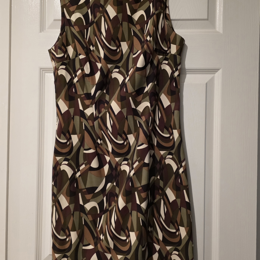 Stylish Geometric Mini Dress in Green and Brown